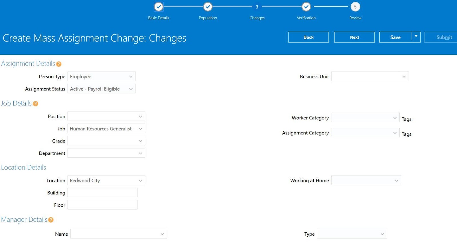 change assignment in oracle hcm