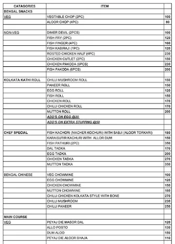 Bengal Biriyani House menu 