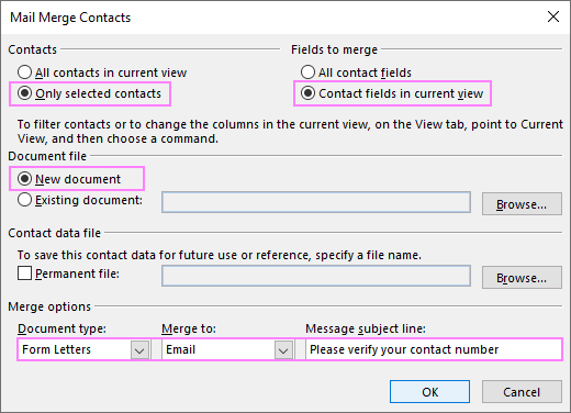 Outlook mail merge settings Outlook mail merge settings