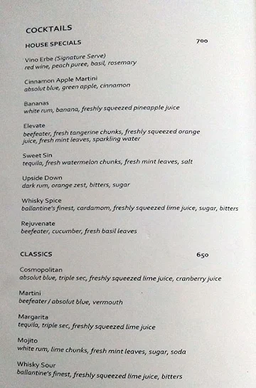 Alto Vino - JW Marriott Pune menu 