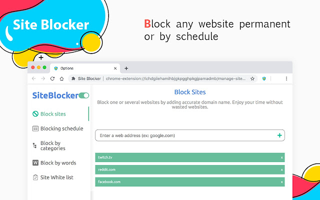 Site Blocker chrome extension to block any website permanent or by schedule