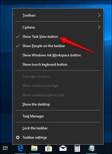 disable the show task view button command on taskbar context menu