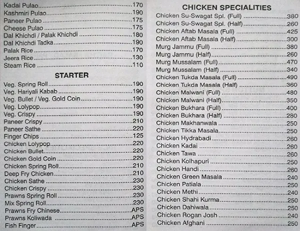 Su - Swagat menu 