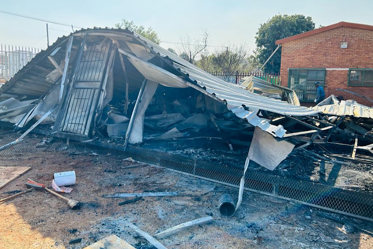 Tshwane emergency services arrived at the school to find collapsed burnt out container classrooms at Zodwa Special School last week.