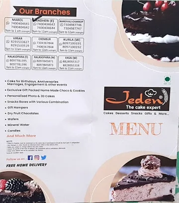 Jeden - The Cake Expert menu 