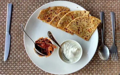 2 Aloo Paratha With Pickle And Green Chutney