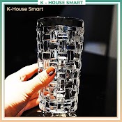 Cốc Thuỷ Tinh Uống Nước Phòng Khách Hoạ Tiết Caro Hiện Đại, Ly Nước Thuỷ Tinh Decor K - House Smart