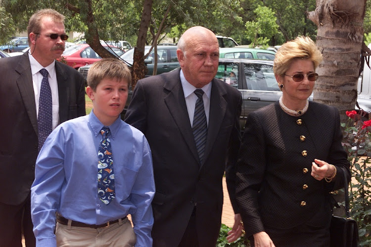 Former President FW de Klerk, his wife, Elita, and son, Willem de Klerk, at Marike's memorial service.