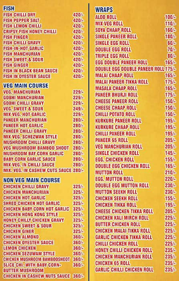 Yo! Chinese Hut menu 