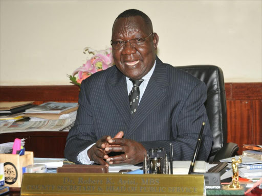 Nairobi County Secretary Robert Ayisi when he addressed journalists at his office at City Hall on Thursday, September 8. /JULIUS OTIENO