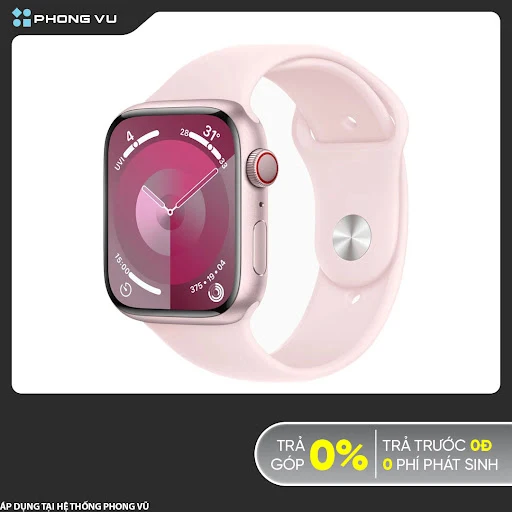 Đồng hồ Apple Watch Series 9 4G 45mm Pink (Vỏ Nhôm Dây Silicone - S/M) (MRMK3SA/A)