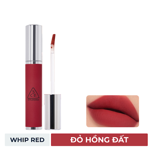 Son kem lì 3CE màu Đỏ Hồng Đất Hazy Lip Clay #WHIP RED 4g