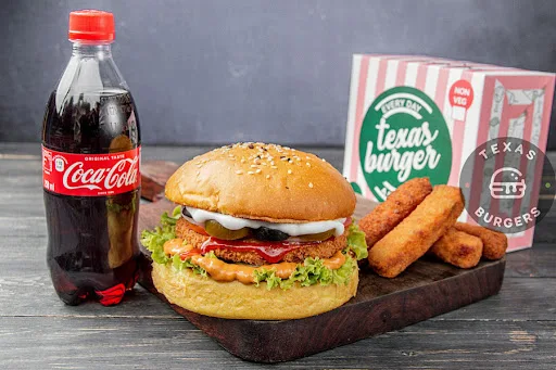 Veg Burger With Veg Finger [4 Pieces] And Soft Beverage [250 Ml]