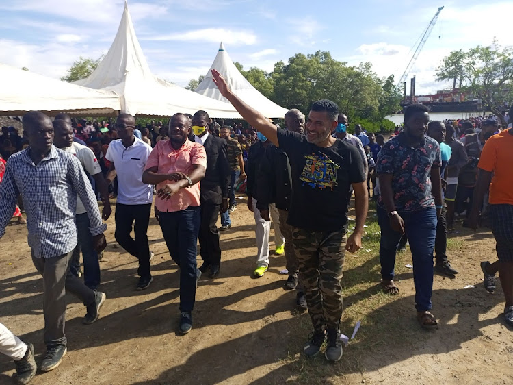 Jomvu MP Badi Twalib and his Mvita counterpart Abdulswamad Nassir at Mkupe in Jomvu on Sunday.