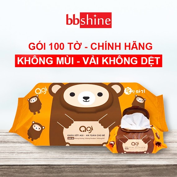 Khăn Ướt Agi, Khăn Ướt Cho Bé Hàng Công Ty Chính Hãng Mềm Mịn Không Mùi An Toàn Cho Bé Yêu (Gói 100 Tờ) Bbshine – Kh011