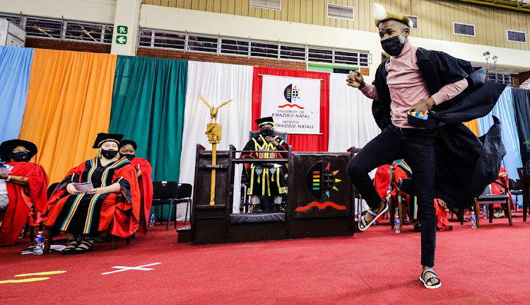 Mr Sfiso Buthelezi graduated from UKZN recently with his Bachelor of Education degree. The excited graduate made his way onstage, dancing with joy as he was capped.