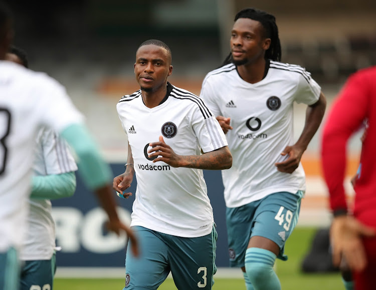 Thembinkosi Lorch of Orlando Pirates warming up ahead of the DStv Premiership match against AmaZulu at Kings Park in Durban on December 8 2021.