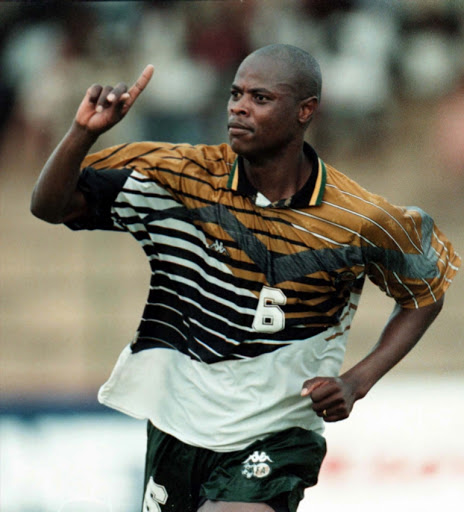 Phil Masinga after his winning goal against Congo at FNB Stadium.