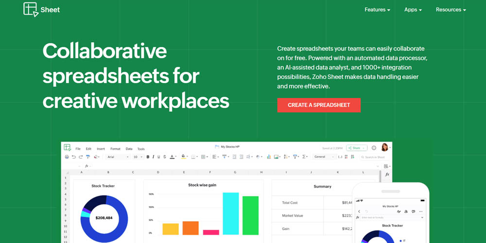 Zoho Sheet main page