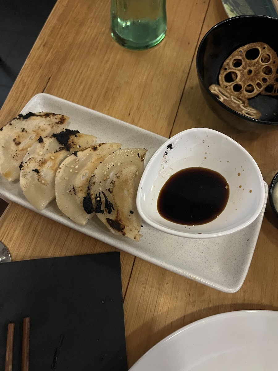 Gyoza (renkon chips not coeliac-safe due to fryer cross-contamination)