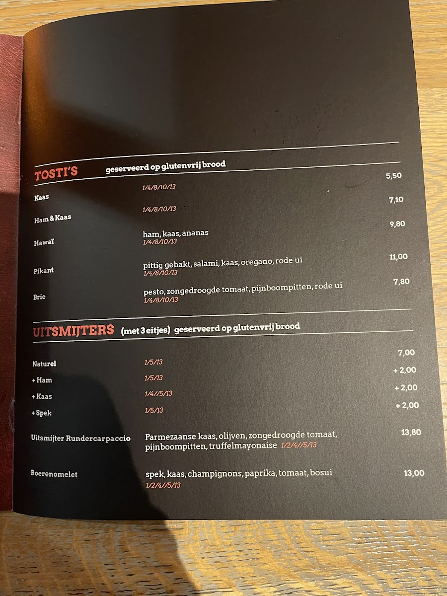 Grand-Café De Zwaan gluten-free menu