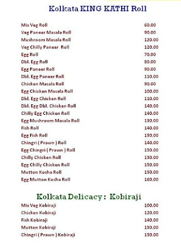 Signature Kolkata menu 