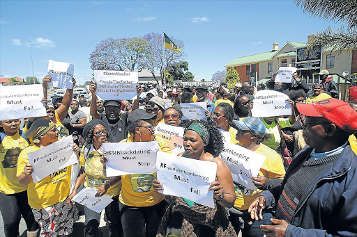 GOT A GRIPE: BCM ANC members marched to their party’s provincial headquarters, Calata House in King Willliam’s Town, yesterday morning Picture: SIBONGILE NGALWA