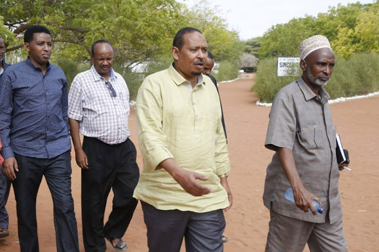 Wajir East MP Rashid Kassim in Wajir town on Saturday. He issued 20 Million bursary for needy and deserving students in the area