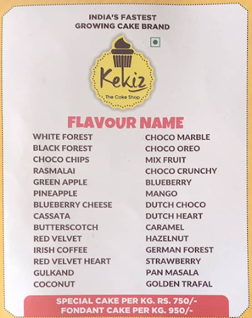 Kekiz - The Cake Shop menu 