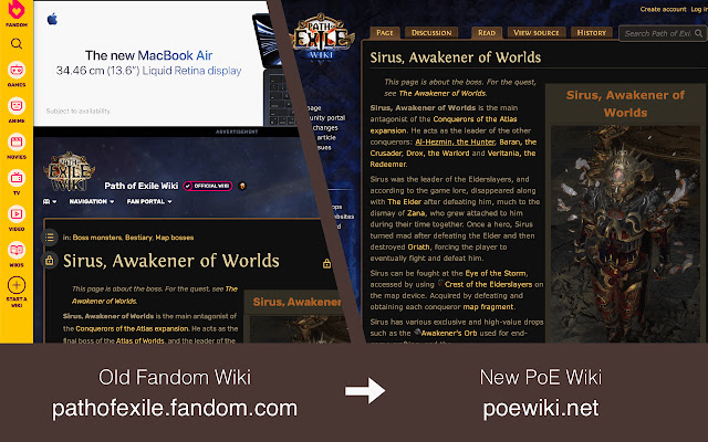 Quin please stop using Fandom PoE and use the Community Wiki (Fandom data  is often outdated/incorrect) PoE wiki's SEO score increases every week but  not yet is the first result for every