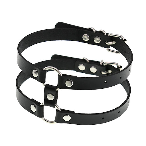 Title 6, Gothic Style Leather Double Row Circle Collar N...