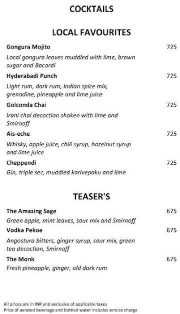 Viva, Vivanta By Taj menu 