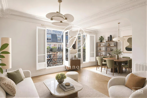 Prestige apartment for sale in Paris 10ème (75010) - Neighborhood Grange Aux Belles-Terrage - Bright living room with adjoining dining area