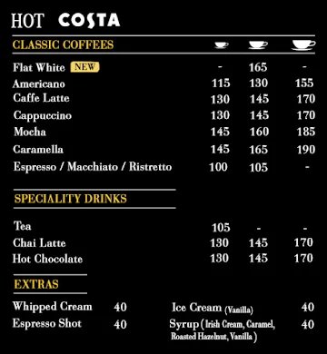 Costa Coffee menu 