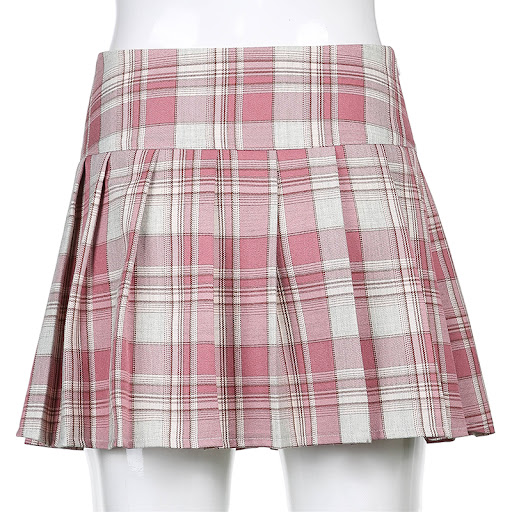 Title 2, Girly pink plaid pleated skirt with bow-knot la...