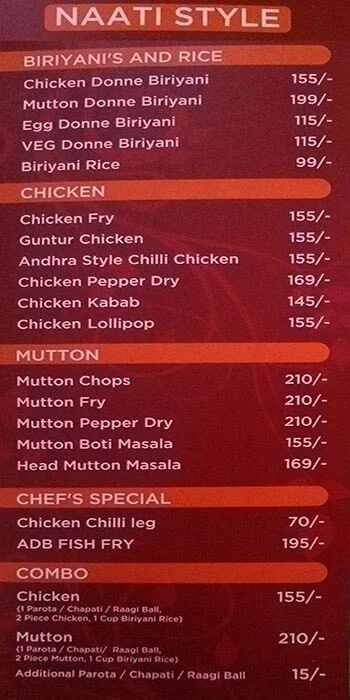 Shivaji Donne Biriyani Restaurant menu 