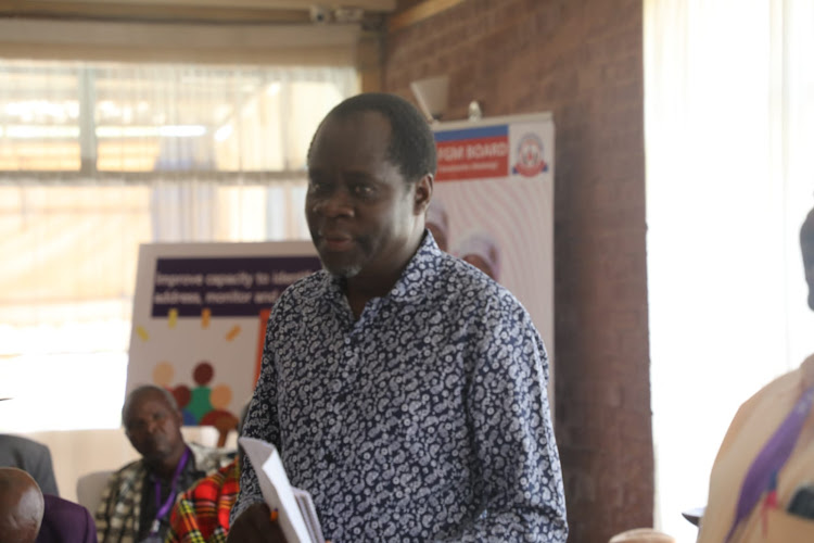 Anti-FGM Board programmes Manager Nyerere Kutwa speaking during the Inter-county visit in Bungoma.