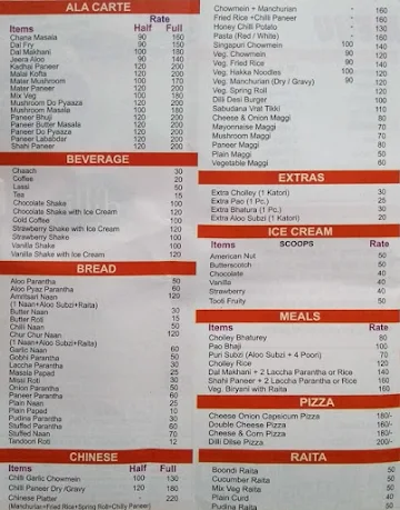 Dilli Sweets menu 