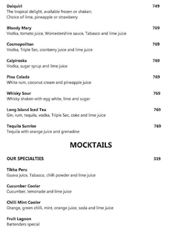 Skinners Bar menu 