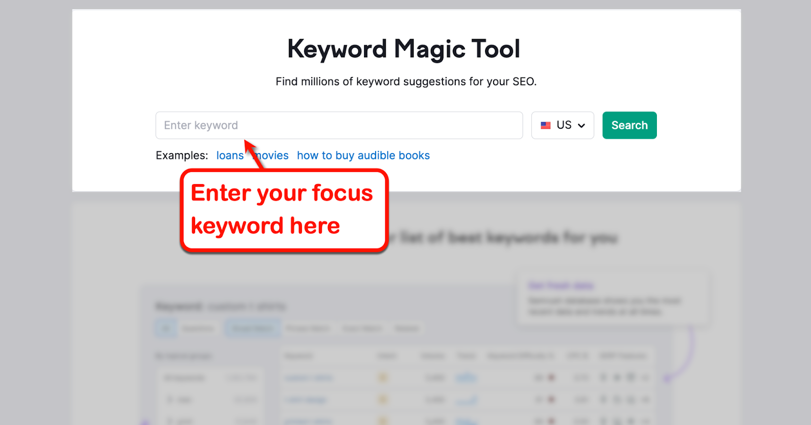 Empty search field on the Keyword Magic Tool page