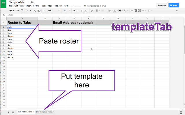 Screenshot of TemplateTab by Alice Keeler