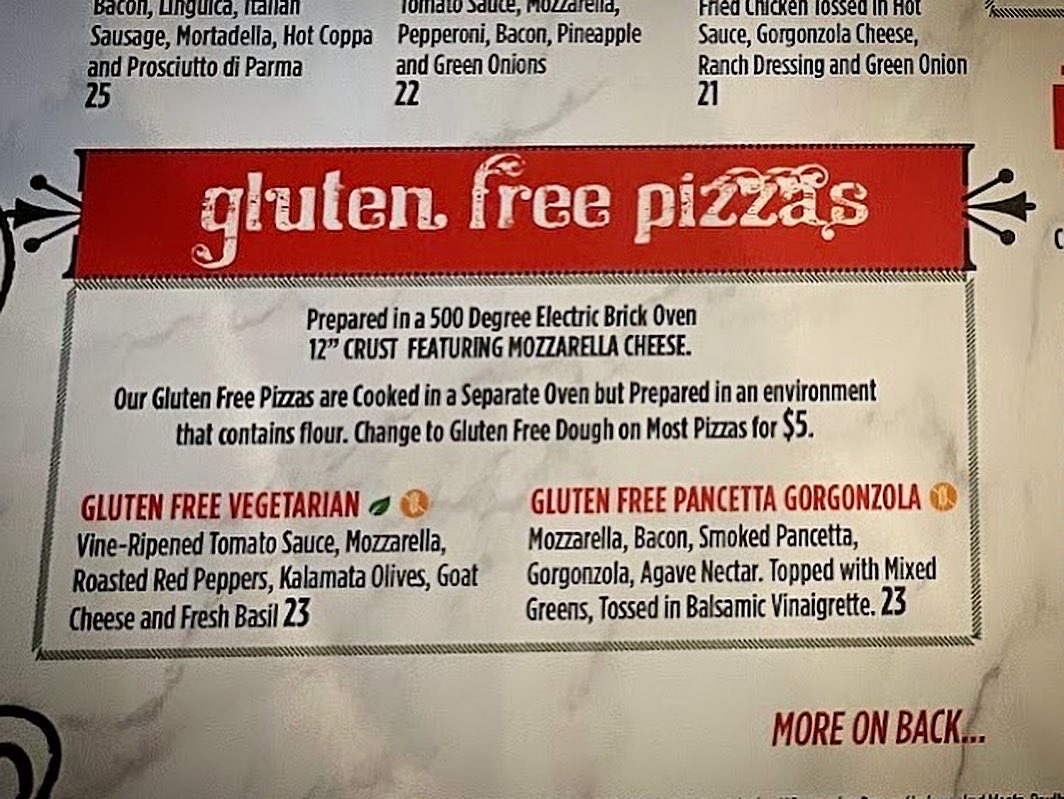 GF pizza 🍕 section of the online menu