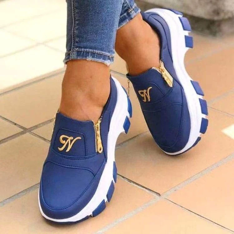 Round toe flat-heel low-top double zipper loafers for all seasons. Comfortable and stylish shoes perfect for everyday we