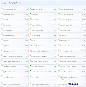 Pav Bhaji Chat menu 