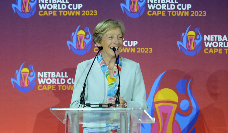 Dame Liz Nicholl, President of World Netball during the 2023 Netball World Cup Opening Ceremony at CTICC in Cape Town, South Africa on 28 July 2023.