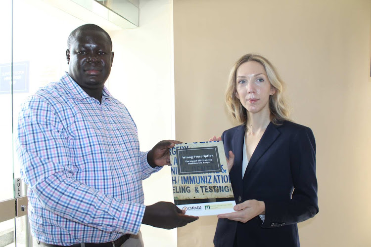 The new report by Hakijamii and the Center for Human Rights and Global Justice at New York University on healthcare privatization in Kenya titled “Wrong Prescription: The Impact of Privatizing Healthcare in Kenya,” during its launch at Hurlingham, Nairobi on November 17, 2021