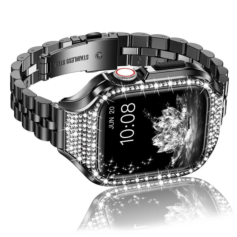 Kleines Smartwatch-Armband mit drei Diamanten. Elegantes Design für Alltag und besondere Anlässe. Passt perfekt und ist bequem.
