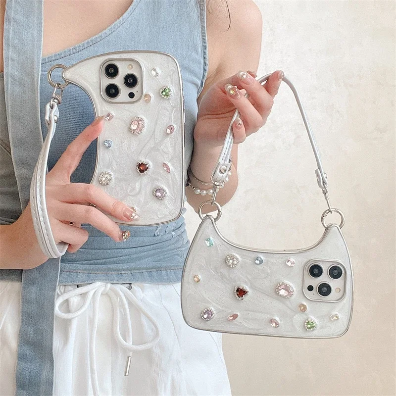 Ins Light Luxury Shining Diamond Gem Handbag Epoxy Phone Case. Sparkling Gemstone Style, Elegant Protection and a Luxuri