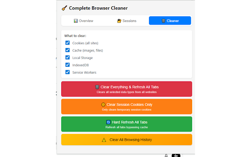 Complete Browser Cleaner – One-Click Cache, Cookies & History Cleanup screenshot 2