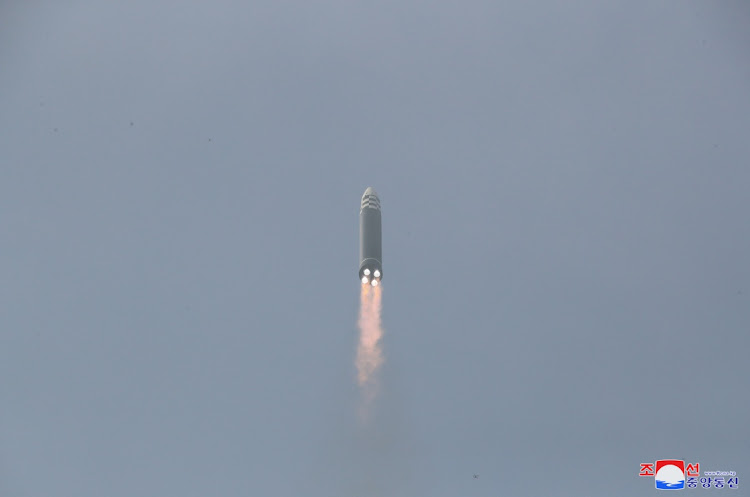 General view during the test firing of what state media report is a North Korean "new type" of intercontinental ballistic missile (ICBM) in this undated photo released on March 25 2022 by North Korea's Korean Central News Agency (KCNA). Picture: REUTERS/KCNA